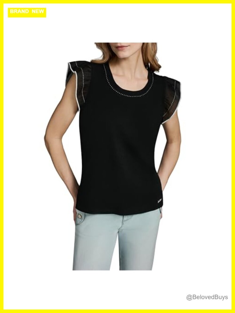 Karl Lagerfeld Ruffle Sleeve Lightweight Dainty Blouse Button-Down Shirt